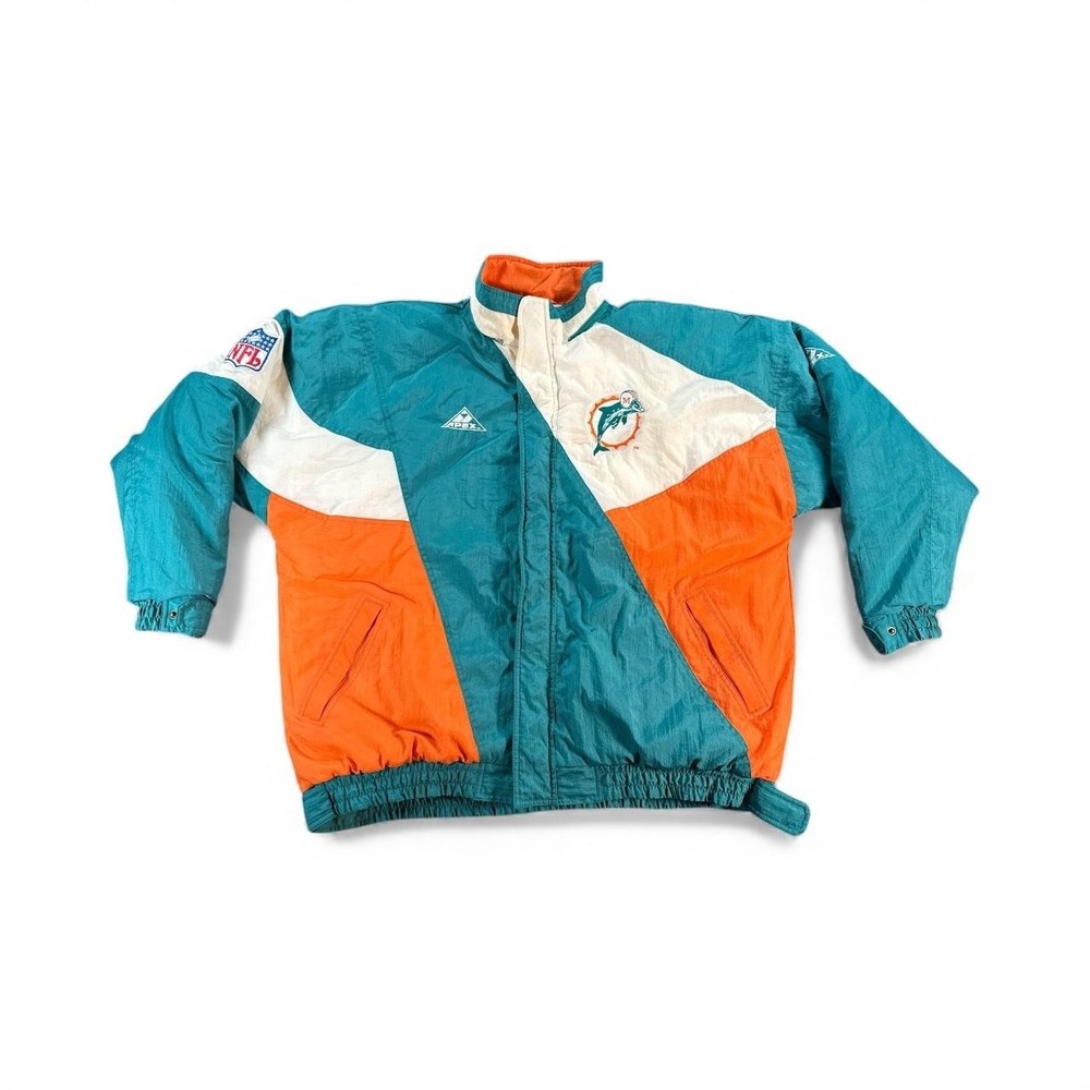 Vintage‎ Miami Dolphins Jacket Mens XL Teal Orange Colorblock NFL Football 90s